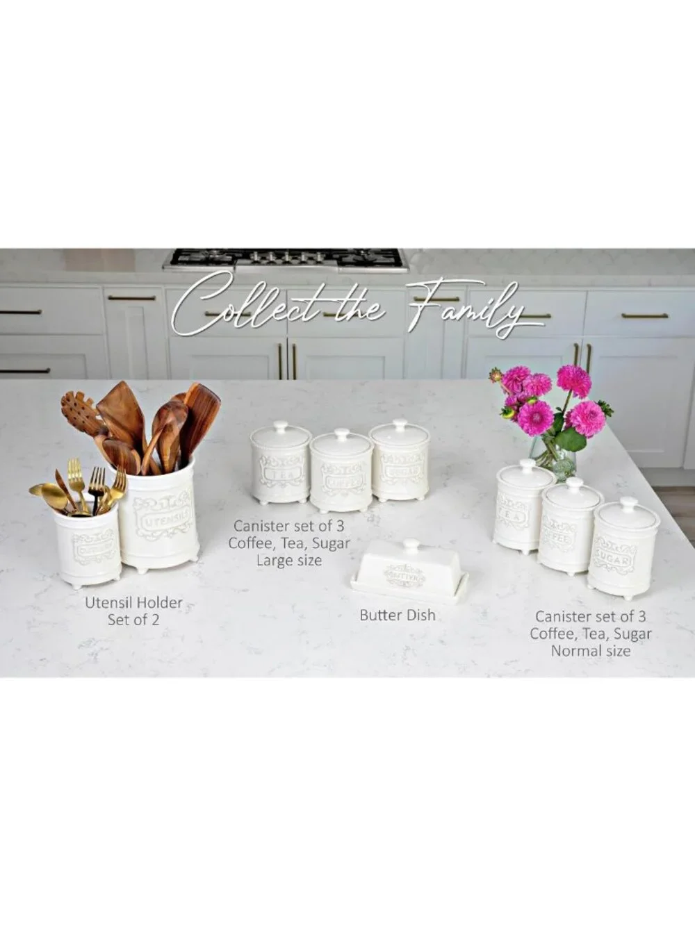 3-Piece Ceramic Canister Set - 35 Oz Each, Airtight Lids, Kitchen Storage